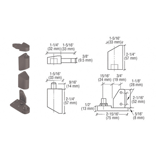 Dark Bronze Offset Left Hand Pivot Set with 1/8" Recess