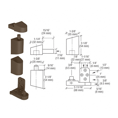 Dark Bronze Offset Left Hand Pivot Set with 3/32" Recess