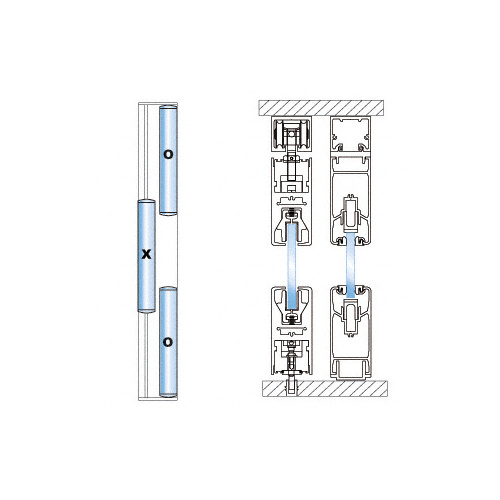 Polished Stainless 3-Panel OXO Bypass Overhead Double Track Sliding Door System