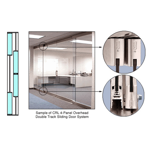 Polished Stainless 4-Panel Overhead Double Track Sliding Door System