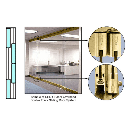 CRL 0TS24PB Polished Brass 4-Panel Overhead Double Track Sliding Door System