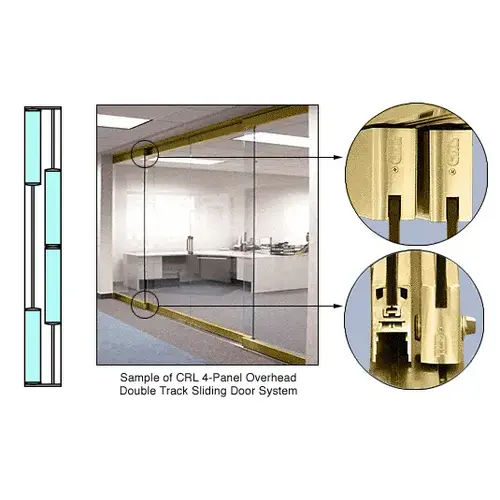 Polished Brass 4-Panel Overhead Double Track Sliding Door System