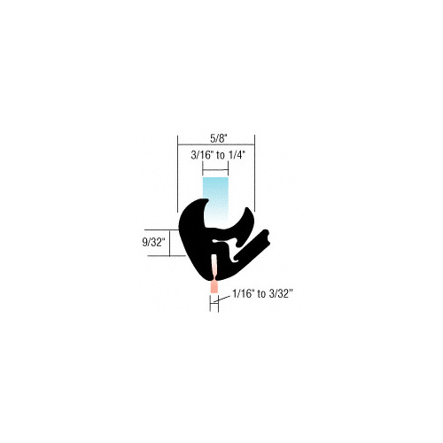 One-Piece Self-Sealing Universal Weatherstrip 1/16" to 3/32" Panel - 3/16" to 1/4" Glass Black