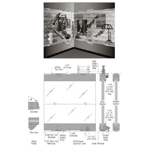 Oil Rubbed Bronze 1301 Series Display Case Door - 1/2" Laminated Glass