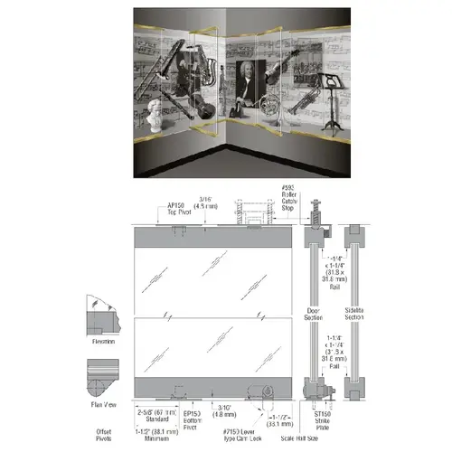 Satin Brass 1301 Series Display Case Door - 3/8" Tempered Glass