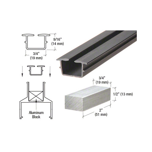 Bottom Rail Vinyl for 1/4" Monolithic and 5/16" Thick Laminated Glass -  72" Stock Length - pack of 2