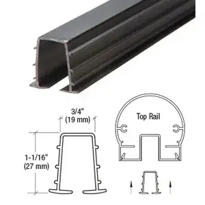 CRL 14TV Black Top Rail Glazing Vinyl for 1/4" Monolithic and 5/16" Thick Laminated Glass - 12' Stock Length