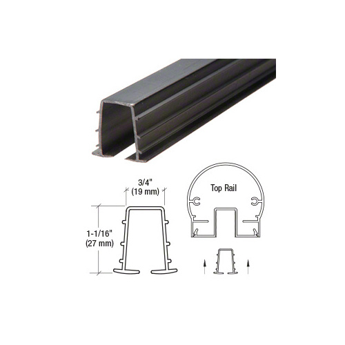 Black Top Rail Glazing Vinyl for 1/4" Monolithic and 5/16" Thick Laminated Glass - 12' Stock Length