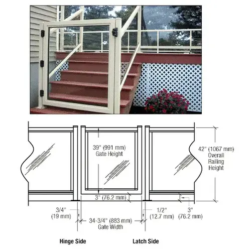 CRL 1GG36420W Oyster White 36" 100 Series Aluminum Railing System Gate for 1/4" to 3/8" Glass