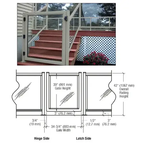 CRL 35GG3642AGY Agate Gray 36" 350 Series Aluminum Railing System Gate for 1/4" to 3/8" Glass