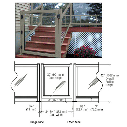 CRL 2GG3642BGY Beige Gray 36" 200 Series Aluminum Railing System Gate for 1/4" to 3/8" Glass