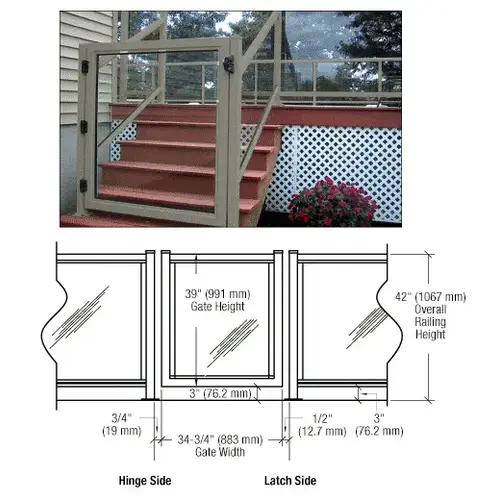 CRL 3GG3642BGY Beige Gray 36" 300 Series Aluminum Railing System Gate for 1/4" to 3/8" Glass