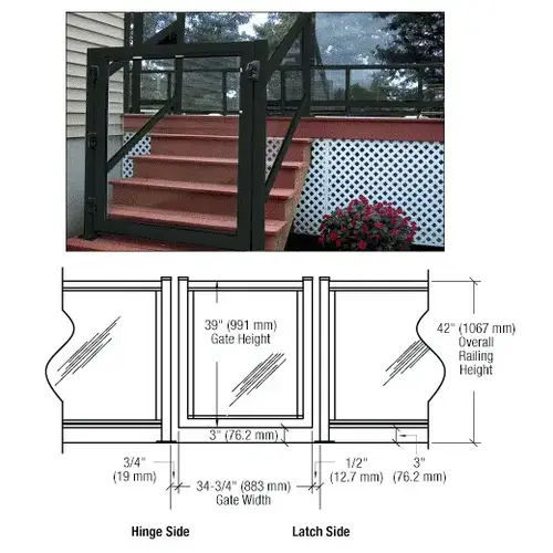 CRL 2GG3642BL Matte Black 36" 200 Series Aluminum Railing System Gate for 1/4" to 3/8" Glass