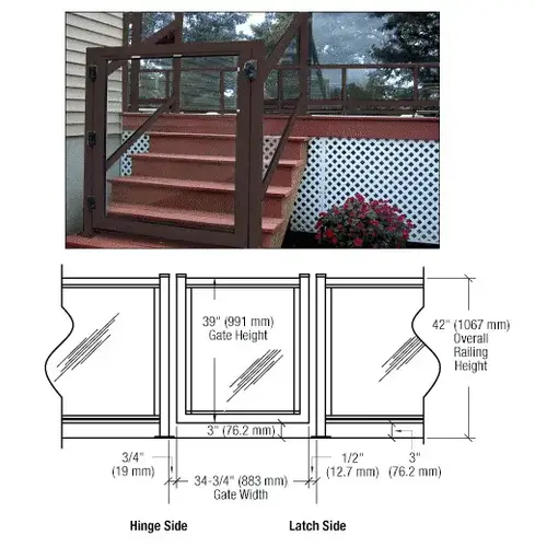 CRL 3GG3642BRZ Matte Bronze 36" 300 Series Aluminum Railing System Gate for 1/4" to 3/8" Glass