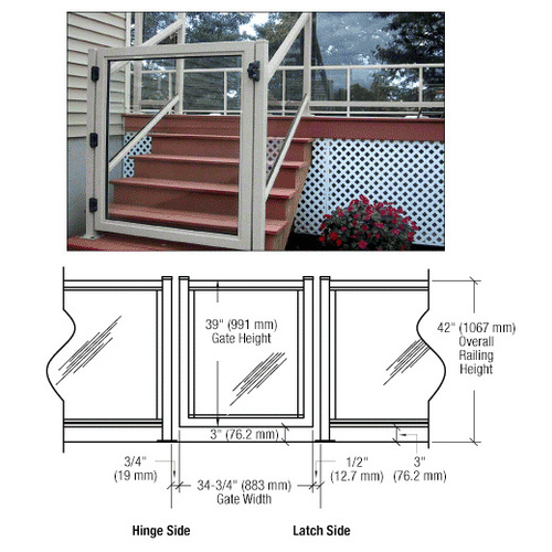 Silver Metallic 36" 200 Series Aluminum Railing System Gate for 1/4" to 3/8" Glass