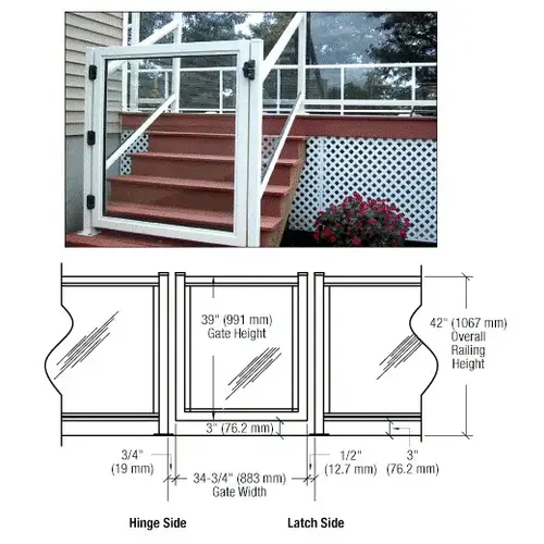 CRL 1GG3642W Sky White 36" 100 Series Aluminum Railing System Gate for 1/4" to 3/8" Glass