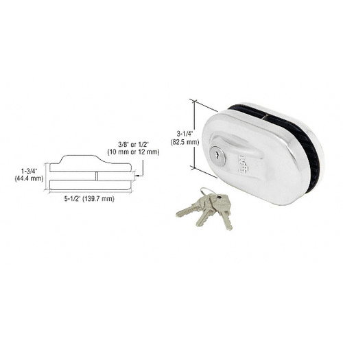 Chrome Glass Mounted Slip-on Patch Lock for Use with 3/8" Glass