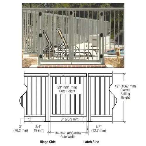 CRL 35PG3642BGY Beige Gray 36" 350 Series Aluminum Railing System Gate With Picket for 1/4" to 3/8" Glass
