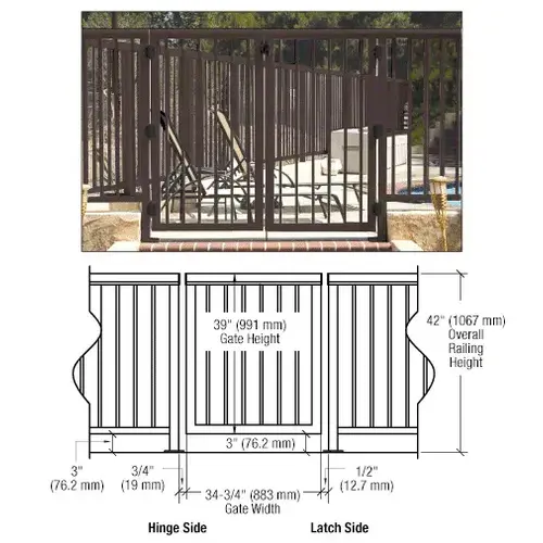 CRL 35PG3642BRZ Matte Bronze 36" 350 Series Aluminum Railing System Gate With Picket for 1/4" to 3/8" Glass