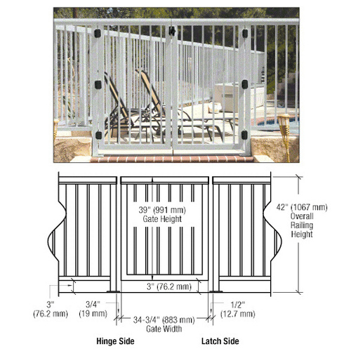 Silver Metallic 36" 350 Series Aluminum Railing System Gate With Picket for 1/4" to 3/8" Glass