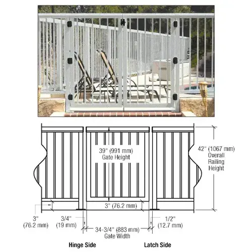 CRL 3PG3642S Silver Metallic 36" 300 Series Aluminum Railing System Gate With Picket for 1/4" to 3/8" Glass