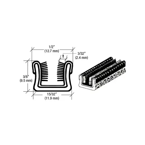 1/2" x 3/8" Unbeaded Flexible Glass Run Channel - 100' Roll Black