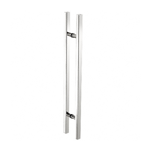 Polished Stainless Glass Mounted Square Ladder Style Pull Handle with Round Mounting Posts - 48" Overall Length