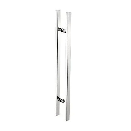 Polished Stainless Glass Mounted Square Ladder Style Pull Handle with Round Mounting Posts - 48" Overall Length