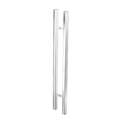 Polished Stainless Glass Mounted Square Ladder Style Pull Handle with Square Mounting Posts - 48"