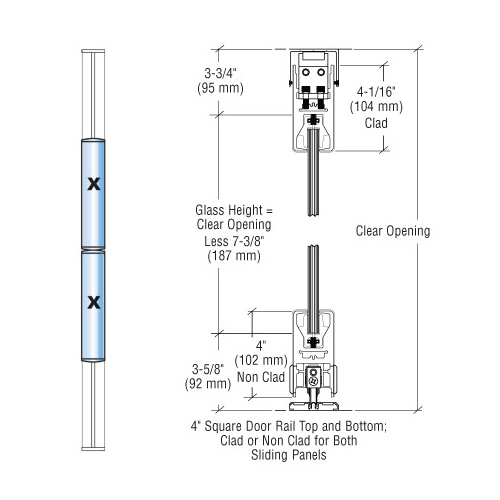 Satin Anodized XX Bi-Part SDR Bottom Rolling Sliding Door System