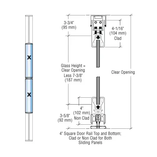 Polished Stainless XX Bi-Part SDR Bottom Rolling Sliding Door System