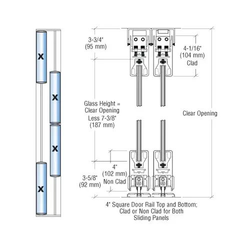 Satin Anodized XXXX Format Sliding Door Entrance System - 4" Top and Bottom Square Rail