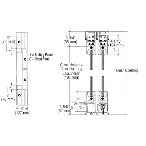 CRL 4SDR4FBL Black Powder Coat OXXO Format Sliding Door Entrance System - 4" Top and Bottom Square Rail