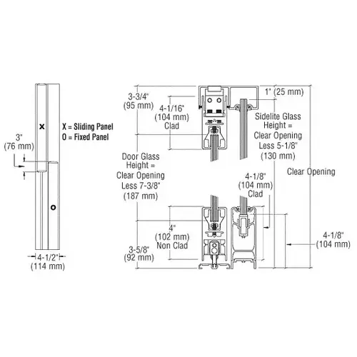 Black Powder Coat OX/XO SSR 4" Square Sliding Door System