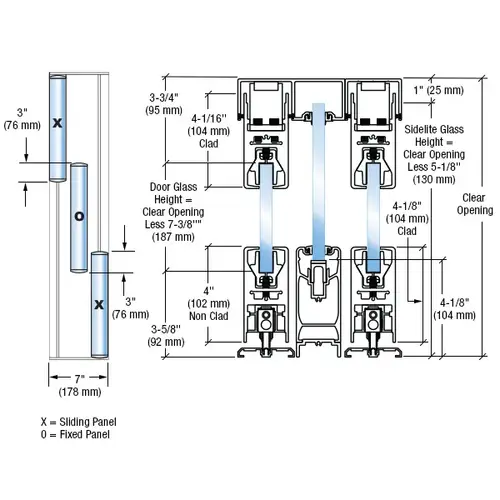 Satin Anodized XOX SSR 4" Square Sliding Door System