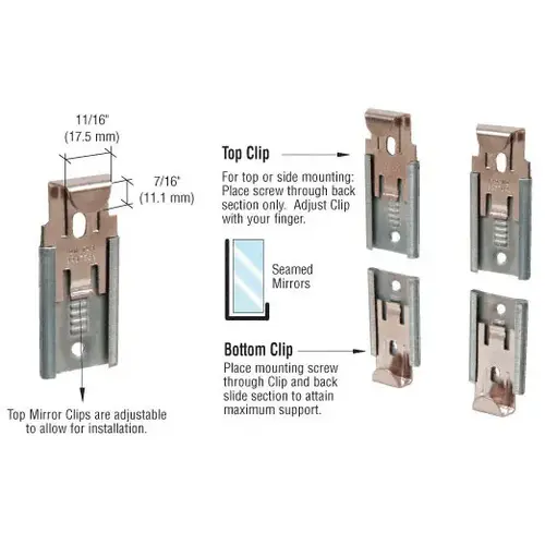 Nickel Plated Adjustable Mirror Clip Set for 3/8" Seamed Mirror