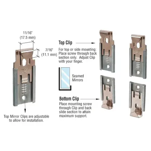 CRL 64114 Nickel Plated Adjustable Mirror Clip Set for 1/4" Seamed Mirror