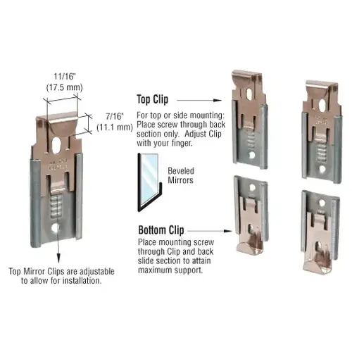 CRL 64114BV Nickel Plated Adjustable Mirror Clip Set for 1/4" Beveled Mirror