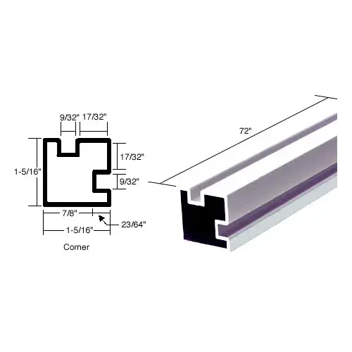 Buffed Brite Anodized 72" Corner Post Extrusion