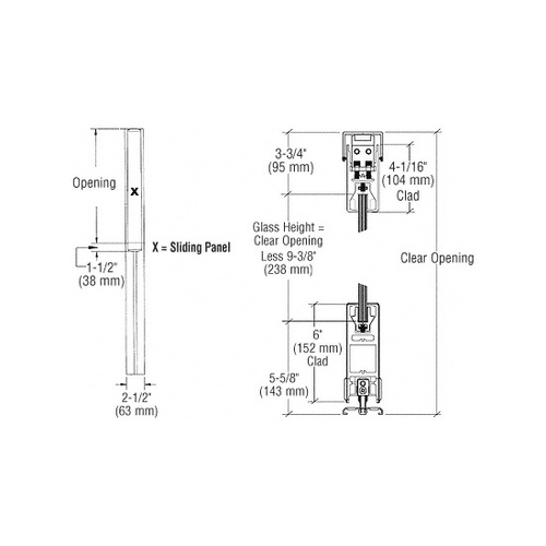 Satin Anodized X-/-X Format Sliding Door Entrance System - 4" Square Top 6" Square Bottom Rail