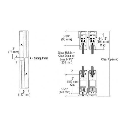 Brushed Stainless XX Format Sliding Door Entrance System - 4" Square Top 6" Square Bottom Rail