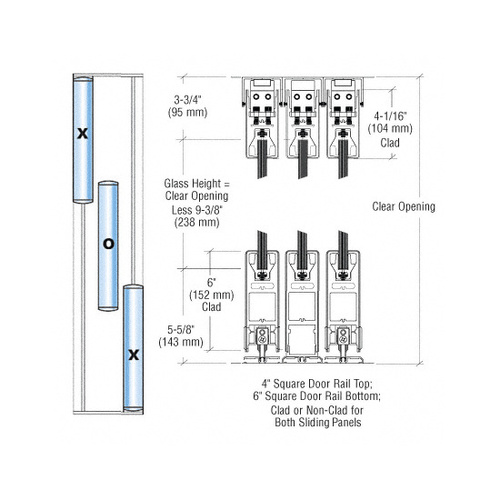 Black Powder Coated XOX Format Sliding Door Entrance System - 4" Square Top 6" Square Bottom Rail