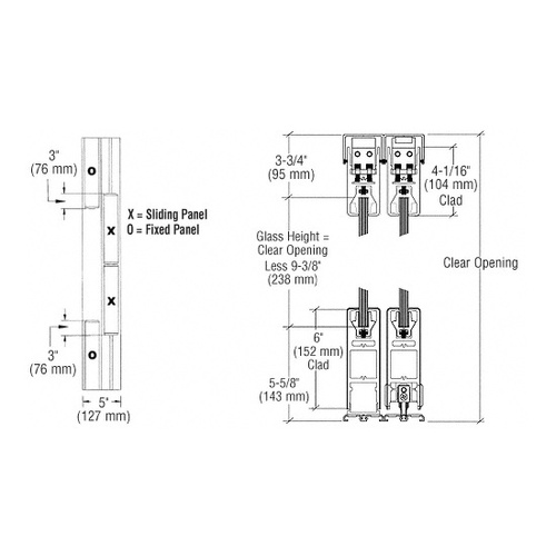 Polished Stainless OXXO Format Sliding Door Entrance System - 4" Square Top 6" Square Bottom Rail