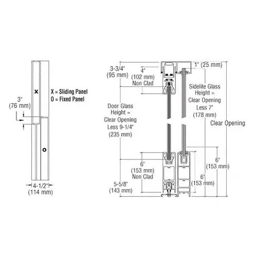 Polished Stainless Steel OX/XO SSR 6" Bottom and 4" 241" Top Rail Square Sliding Door System