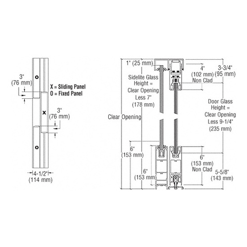 Satin Brass OXO SSR 6" Bottom and 4" 241" Top Rail Square Sliding Door System