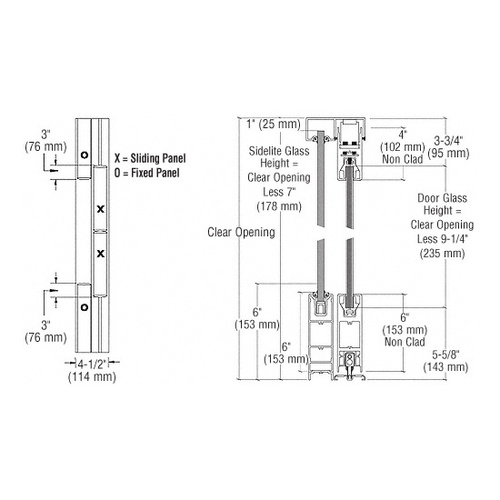 Polished Stainless Steel OXXO SSR 6" Bottom and 4" 241" Top Rail Square Sliding Door System