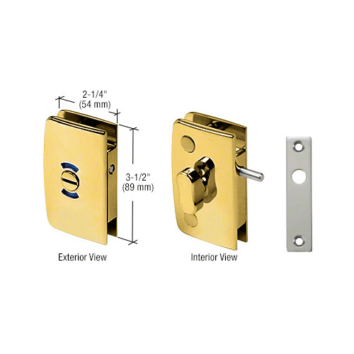 Polished Brass Glass Swinging Door Lock with Indicator for 5/16" to 1/2" Glass