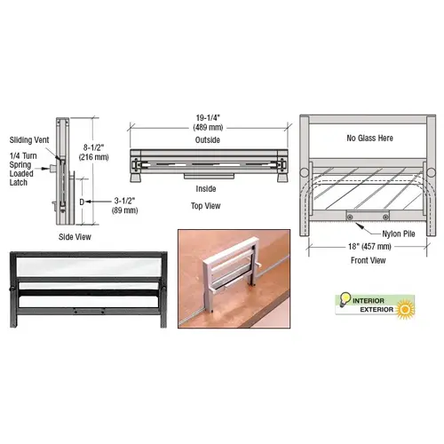 CRL 702DU Dark Bronze Vertical Sliding Ticket Window with 18" x 3-1/2" Opening