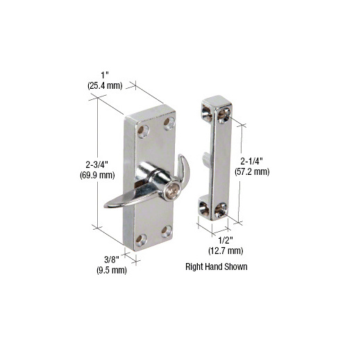 CRL A103 Chrome Sliding Screen Door Latch and Strike with 2-1/4" Screw Holes