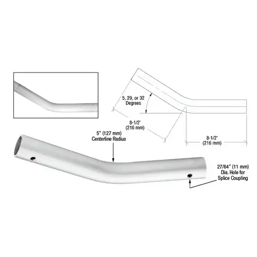 CRL A190BN5 Satin Anodized ACRS Lower Incline 5 degree Tangent Bend